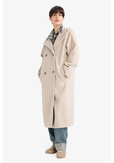 Defacto Relax Fit Düğmeli Uzun Kaşe Kaban F5547ax25wnbg501 Bej-bg501
