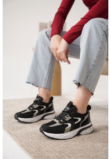 Sameto Günlük Ortopedik Kadın Sneaker Spor Ayakkabı Siyah-beyaz