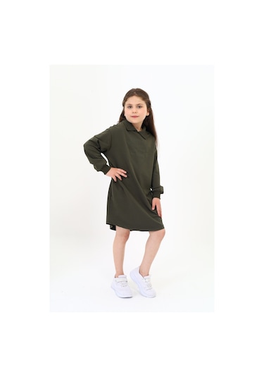 Toontoy Kız Çocuk Baskılı Elbise Haki