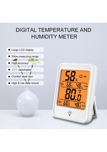 Youtek Beyaz Lcd Ekranlı İç Mekan Nem Ve Sıcaklık Ölçer - Masaüstü, Duvar Ve Mıknatıslı Montaj Seçenekleri İle 24 Saatli Kayıt Pil Dahil Değil