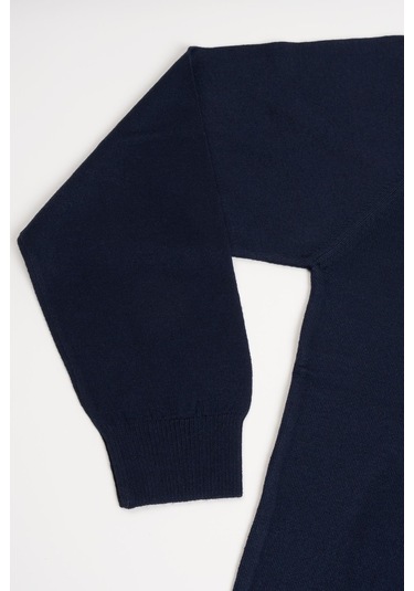 Woolen World Bisiklet Yaka Battal Büyük Boy Yünlü Triko Kazak Lacivert