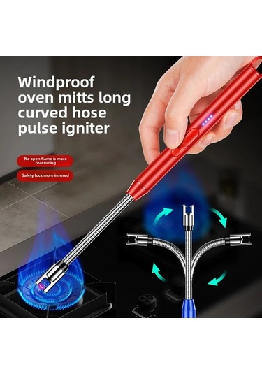 Elmpaly Usb Şarj Edilebilir Kırmızı Üçgen Kanca Puls Ark Çakmak Kamp Ocağı Altın