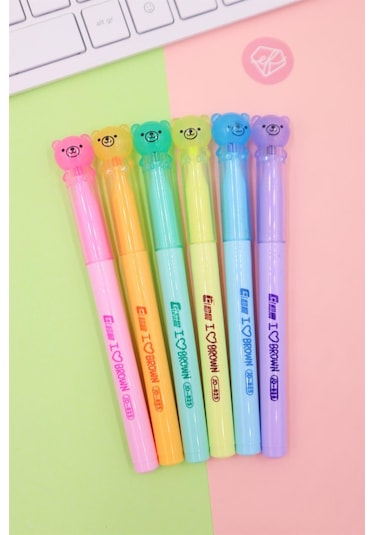 Ayıcık Figürlü 6'lı Fosforlu Kalem Seti Çok Renkli