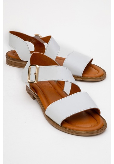 Majesty Beyaz Cilt Hakiki Deri Kadın Sandalet Beyaz