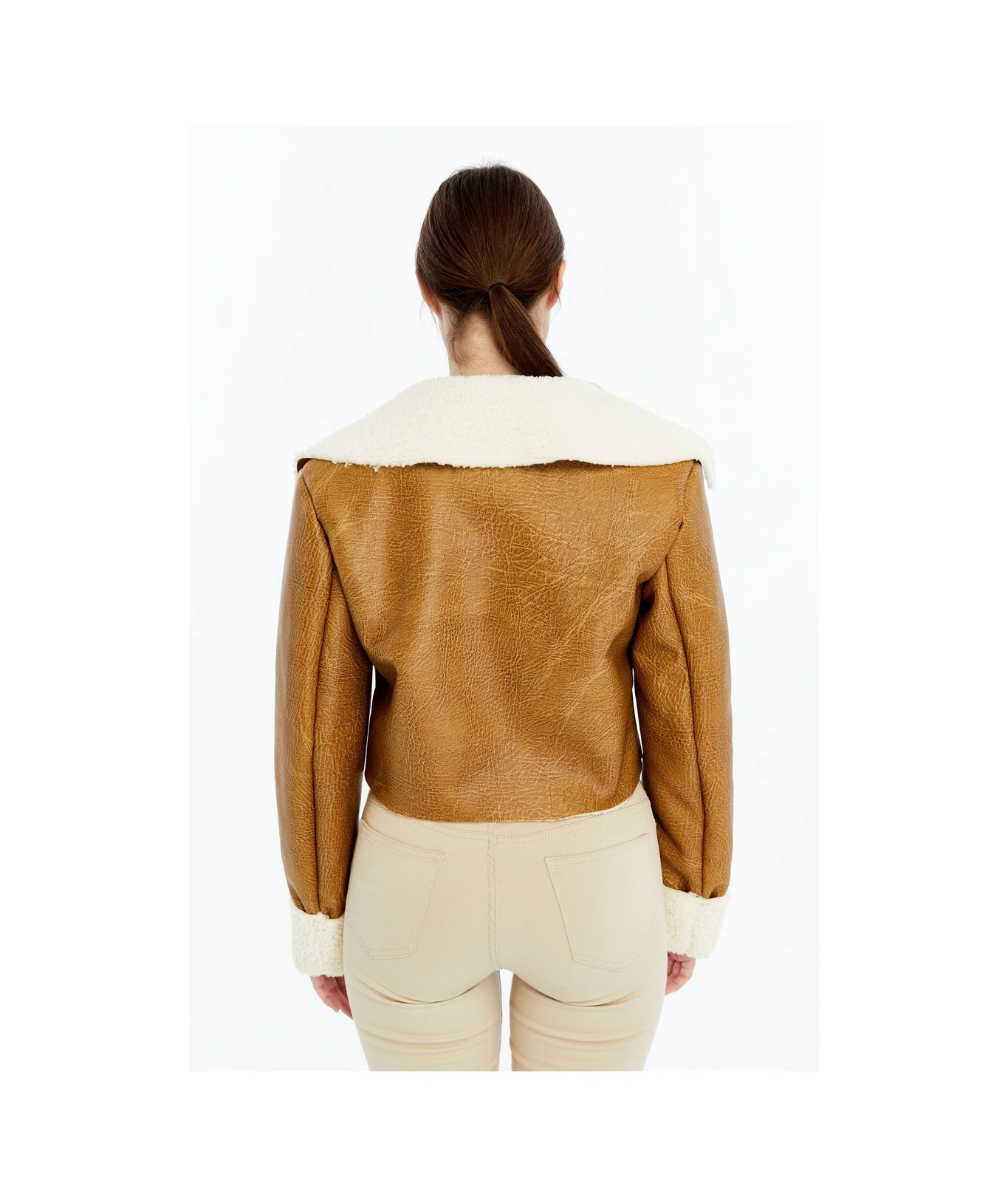 Kadın Oversize Deri Mont Kürklü Ceket Niş Kompakt Tasarım Günlük Spor Görünüm Sarı