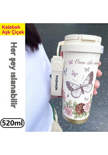 Çift İçecek Kahve Fincanı Kadın Yüksek Değerli Seramik Astar 316 Paslanmaz Çelik Termos Bardak Araba Basit Pipet Bardak 369 Çift İçme Paslanmaz Çelik Fildişi Beyaz