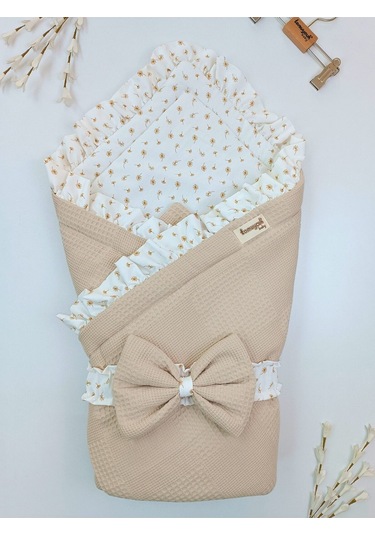 Pike Bebek Battaniyesi Dış Kundağı %100 Pamuklu Çiçek Desenli Yenidoğan Hastane Çıkışı Mevsimlik Sütlü Kahve