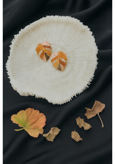 Sonbahar Yaprak Küpe Pirinç Kaplama Çok Renkli