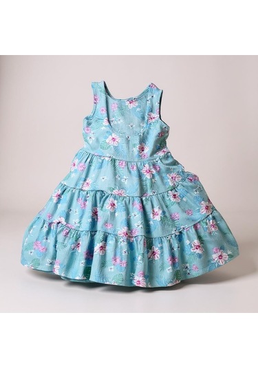 Çiçekli Kız Çocuk Elbise St09119 Turkuaz