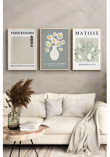 Ahşap Çerçeveli Mdf Tablo Seti Matisse, Bohem, Kusama Salon Ve Oturma Odası İçin Çt3009 42 X 62