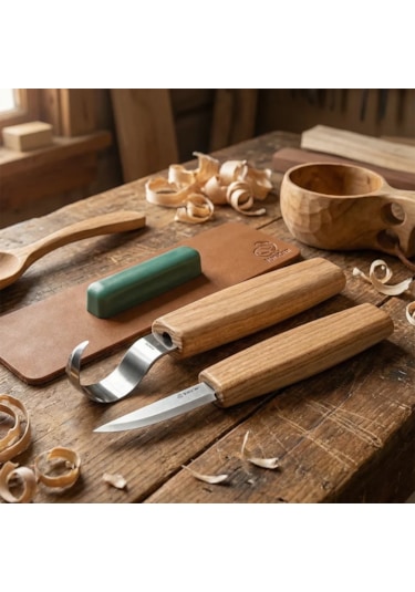 Beavercraft S01 Ahşap Kuksa Kaşık Oyma Bıçağı Seti 4 Parça