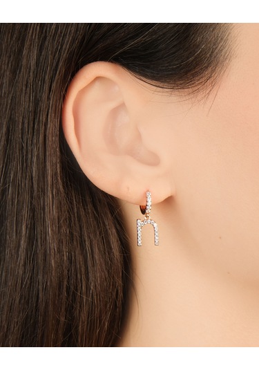 Kadın Kararmaz Çelik Lüks Küçük N Harf Küpe Altın