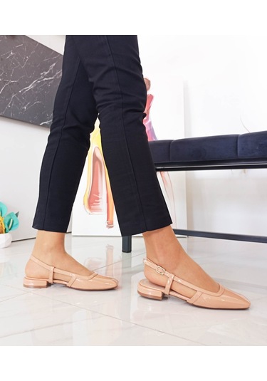 Nude Renk Rugan Alçak Topuk Bantlı Kadın Babet Ayakkabı 001