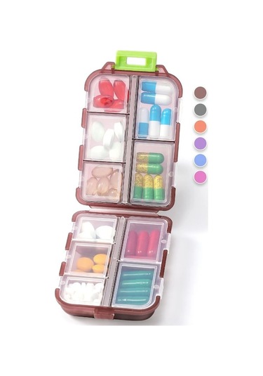 Ulzyvf 7 Bölmeli Taşınabilir Hap Kutusu - İlaç Kesici Dahil, Yaşlılar Ve Çocuklar İçin Pratik Kahverengi Kahverengi