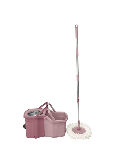 Twin Turbo Pedallı Çelik Mop Set, Temiz Ve Kirli Suyu Ayıran Otomatik Temizlik Seti 1+1 Mop Pembe