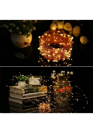 Novahub Güneş Enerjili 200 Işıklı Bakır Tel Işık Zinciri - 8 Modlu Sıcak Beyaz Dekorasyon Işık Sıcak Beyaz