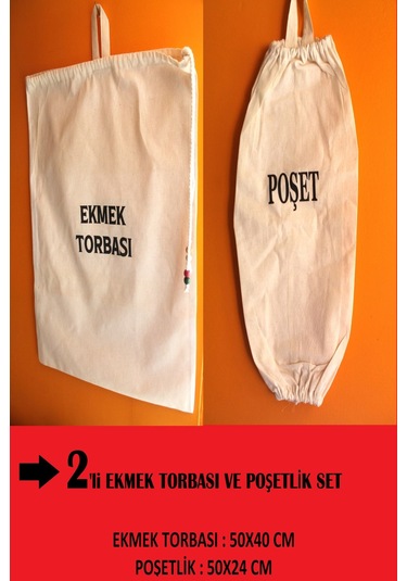 2'li Naturel Keten Ekmek Torbası ve Poşetlik Düzenleyici Set