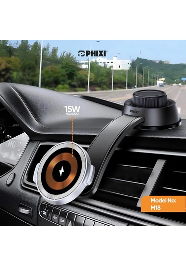 Phixi Force M18 15w Hızlı Şarj Kablosuz Araç Şarj Cihazı Tutucu, Manyetik Katlanabilir Telefon Tutucu