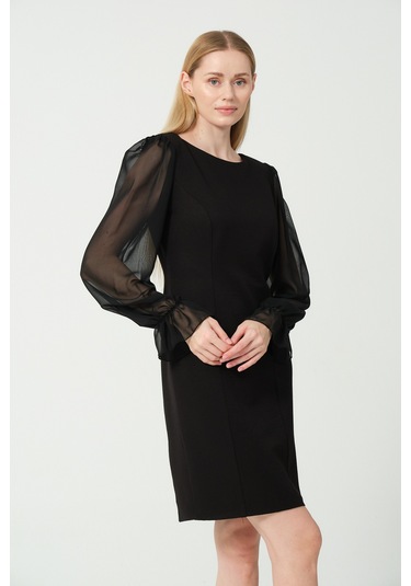 Şifon Kol Detay Mini Elbise Siyah