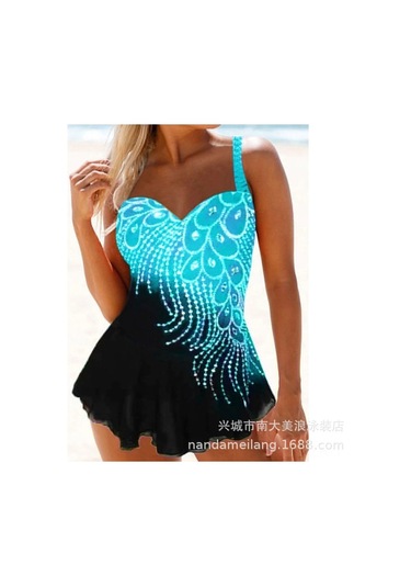 Geeroyoo Xl Beden Mavi Kadın Büyük Beden Mayo, Kuş Tüyü Desenli Açık Yaka, Konforlu Ve Esnek, Outdoor Aktivite İçin Uygun Diğer