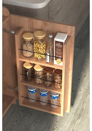 Bofigo Gökçe Çok Amaçlı Erzak Kiler Mutfak Dolabı Çam