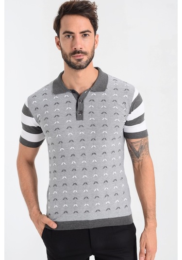 Heyss Polo Yaka Kısa Kollu Desenli Erkek Triko (380734720) Gri