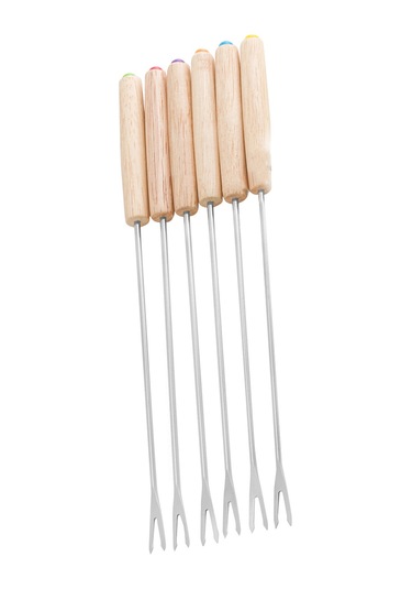 Shineyee 6 Adet Ahşap Saplı Paslanmaz Çelik Fondu Çatalı - Çikolata Peynir Partisi Piknik Kamp Fondu İçin Isı Yalıtımlı Kullandım Diğer