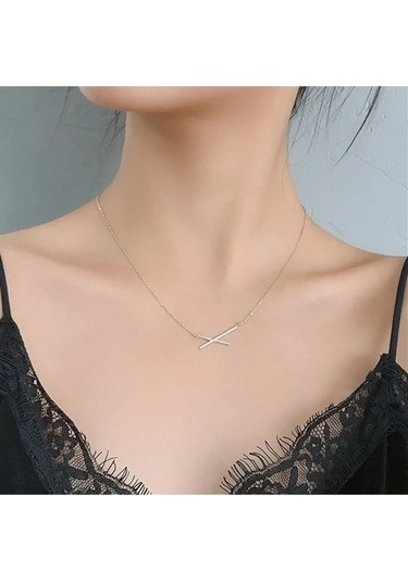 925ayar Gümüş Zirkon Taşlı Geometrik Çapraz Kolye