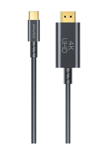 Awei Cl-212t Usb-c / Type-c - Hdmı 4k 30hz Hd Adaptör Kablosu, Uzunluk: 1.8m Siyah