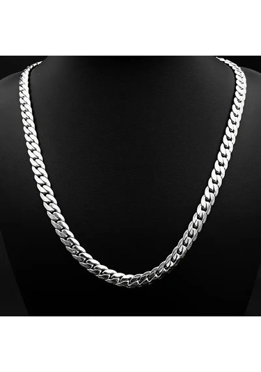 Silver Ezme Yassı Yılan Çelik Unisex Kolye 65cm Gümüş