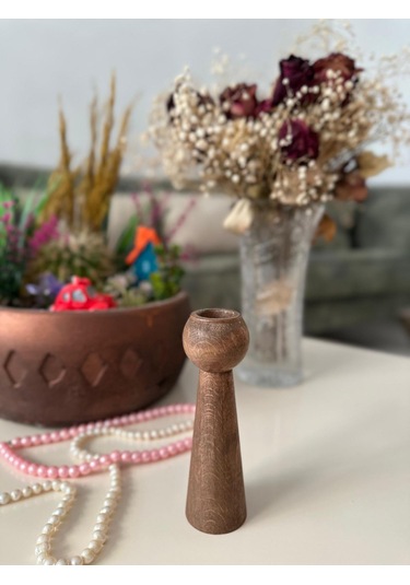 Sammwood Doğal Ahşap Şamdan Mumluk Kayın Ağacından Tekli