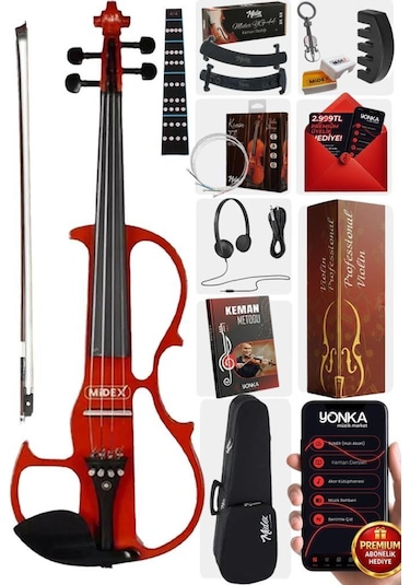 Midex RCZ-606RD Elektro Keman Seti Red (Kulaklık Kablo Tuner Yastık)