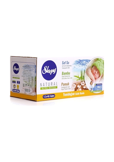 Sleepy Natural Ultra Hassas Yenidoğan Islak Pamuklu Havlu 12 X 40'Lı