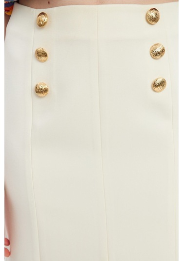 Stella Pulvis Krem Düğme Detaylı Kalem Etek Krem