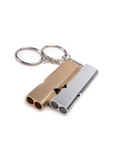 Gümüş 1 Adet Alüminyum Alaşımlı Yüksek Frekanslı Çift Tüplü İmdat Düdüğü Gümüş