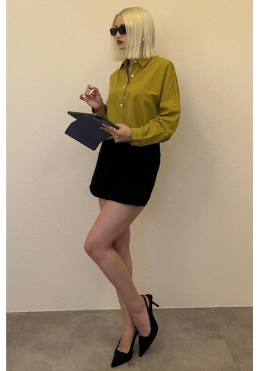 Madmext Mad Girls Hardal Oversize Gömlek Mg1369 HARDAL