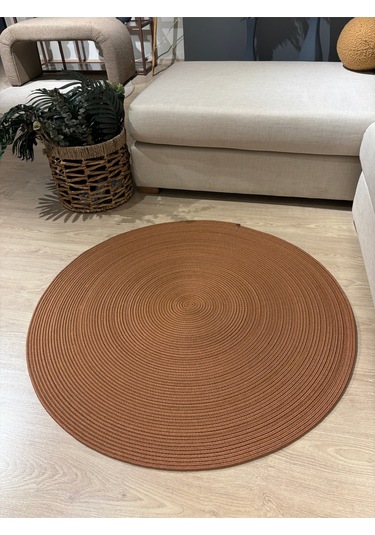 Jüt Yuvarlak Hasır Görünümlü Klasik Halı Kilim Natural