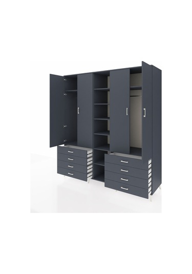 Kronos Dolap 10 Raflı 8 Çekmeceli 2 Askılı 220x59x243 Antrasit-antrasit/antrasit Antrasıt/antrasıt