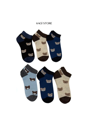 6'lı Ayıcık Desen Dikişsiz Penye Erkek Çocuk Patik Çorap Çok Renkli