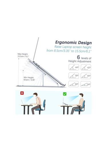 Pazly Portatif Dizüstü Bilgisayar Standı - Ayarlanabilir Alüminyum Stand - 8-17,3 İnç Uyumlu