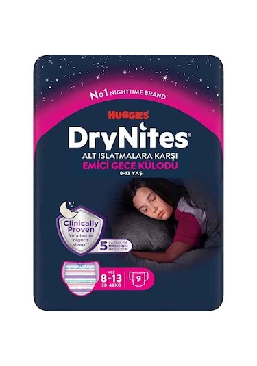 Huggies Drynites Gece Külodu Kız 8-13 Yaş 30-48 Kg 1 Paket 9 Adet