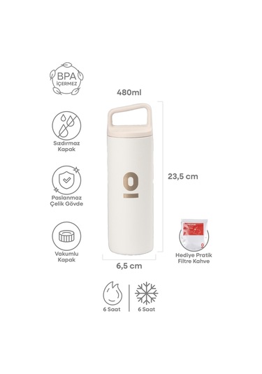 Paslanmaz Çelik Tutacaklı Beyaz Termos 480 ML No:52
