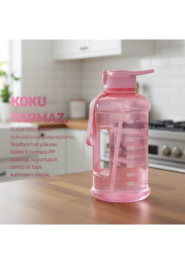 Roxform 2200 Ml Renkli Pembe Premium Suluk Matara Bpa & Bps İçermez, Kılıflı Ve Sızdırmaz Pembe, Renkli Kılıf
