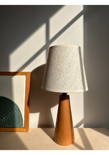 Bohem Ahşap Ayaklı Konik Abajur - Beyaz Beyaz