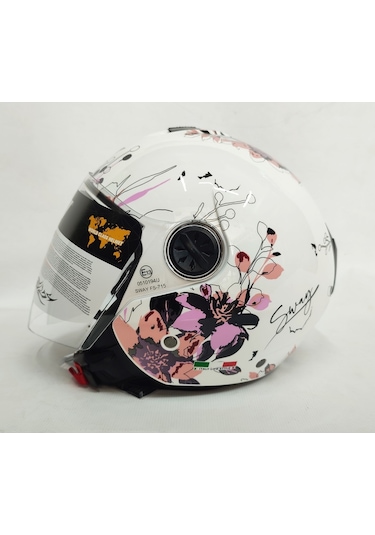 715 Iris White Pink Yarım Kask Aynalı Vizör Beyaz