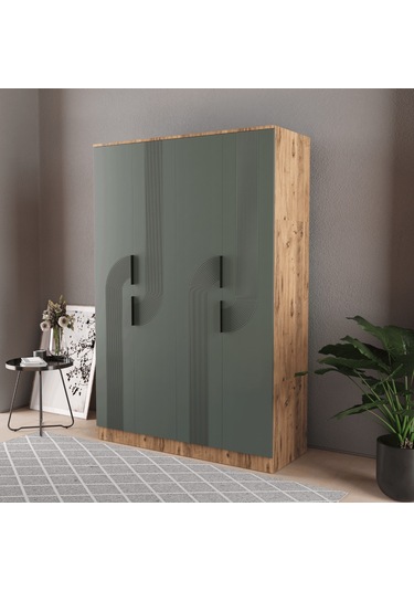 Ekin 4 Kapaklı Eko Bazalı Gardırop - Mdf Kapak Yeşil