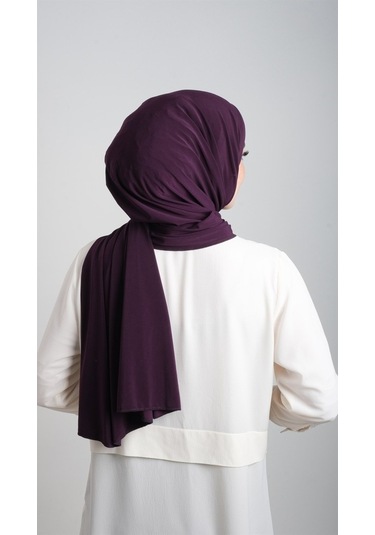 Mürdüm Pratik Hazır Geçmeli Eşarp Sandy Kumaş Sade 1817_07 Mürdüm