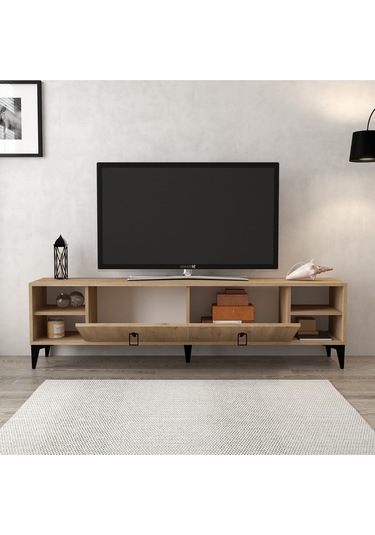 3807 Deren Tv Ünitesi 180 Cm 2 Kapaklı Raflı Sepet Tv Sehpası Sepet
