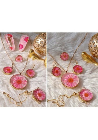 Ronik Altın Kaplama Kolye Küpe Bileklik Yüzük ve Saç Tokası Altın