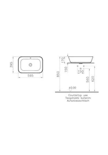 Geo 7425b003-0012 Dikdörtgen Çanak Lavabo, 60 Cm, Beyaz